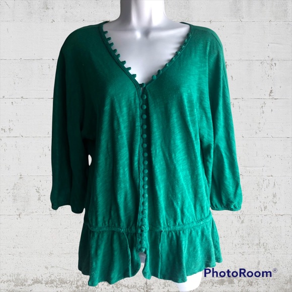 Anthropologie Deletta Emerald Green Button Up Cinch Drawstring Waist Top Medium - Picture 8 of 9